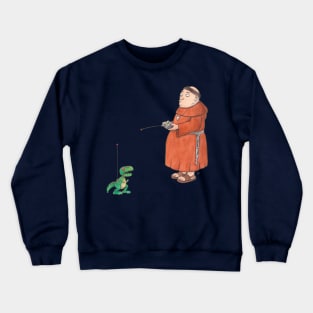 Monk with Remote-Controlled Toy Robot Dinosaur Crewneck Sweatshirt